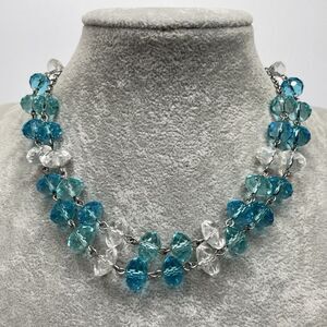 Vintage Crown Trifari Blue White Glass Beaded Layered Necklace Statement